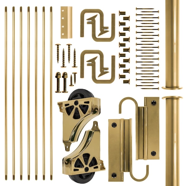 Ladder 92 In. Un-Finished Maple Brass Finish Hook With 8 Ft. Rail Kit